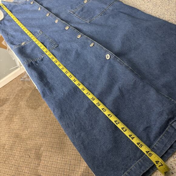 1990s Long Denim Bib Dress Vintage 90s Blue Jean Midi Pinafore True Blue Medium - Picture 7 of 10